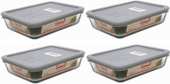 Pyrex 3-Cup Rectangle Food Storage with Grey Lid (Pack of 4 Containers) | Amazon (US)