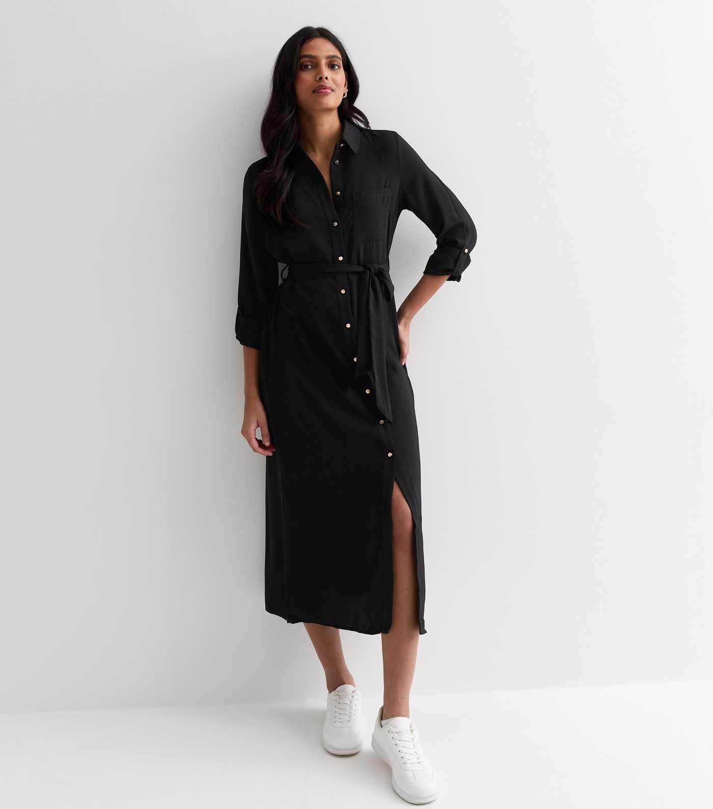Black Belted Midi Shirt Dress | New Look | New Look (UK)