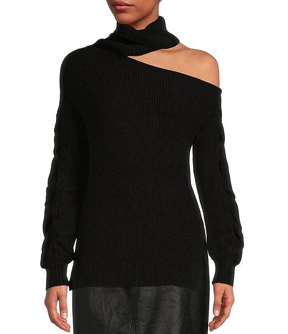 Gibson & Latimer Asymmetrical Cold Shoulder Turtleneck Long Sleeve Cable Knit Sweater | Dillard's | Dillard's