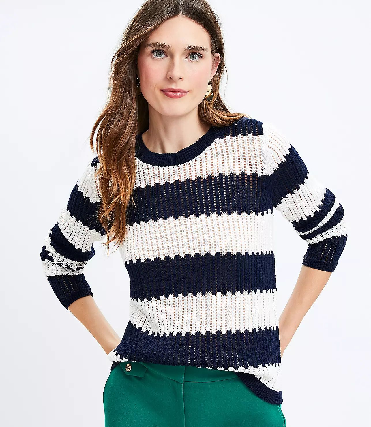 Textured Stripe Open Stitch Sweater | LOFT