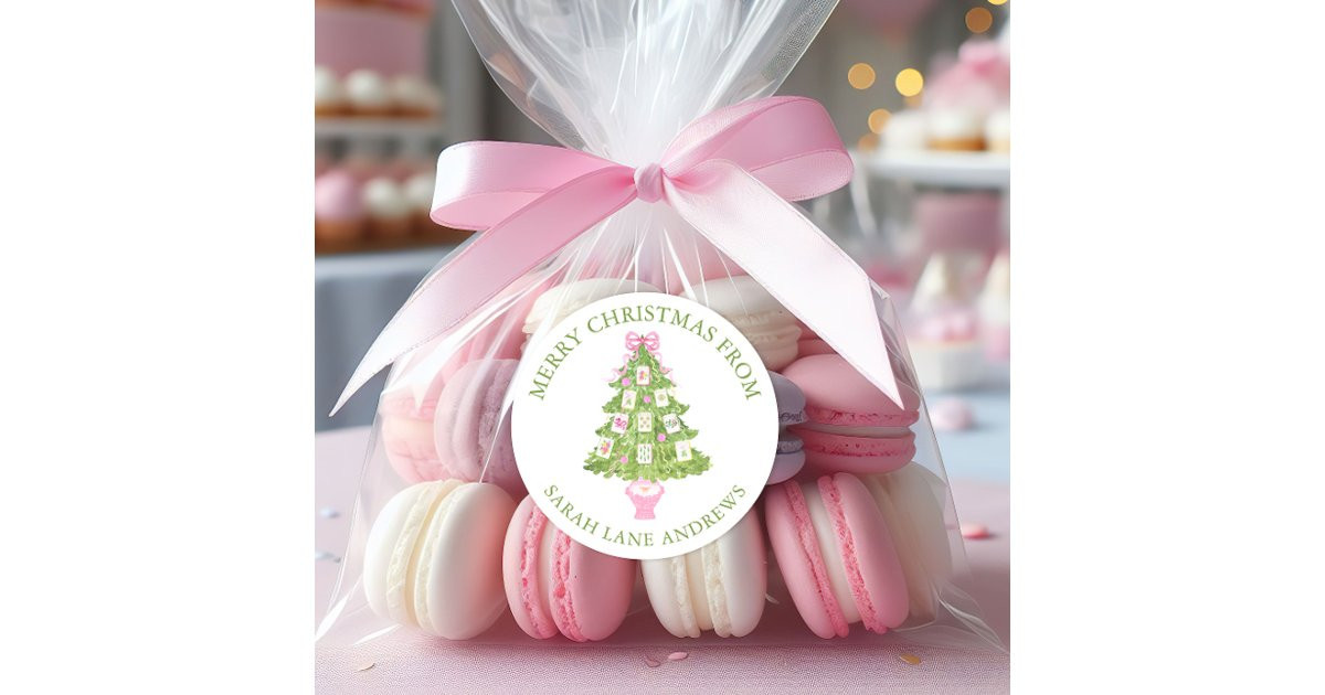 Watercolor Pink Mahjong Christmas Tree Gift Classic Round Sticker | Zazzle | Zazzle