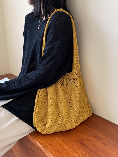 Cut Out Design Crochet Tote Bag | SHEIN