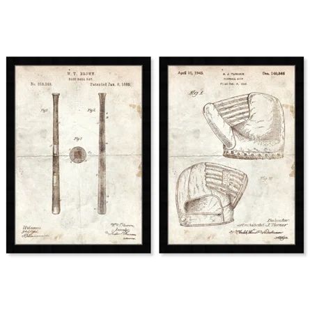 Baseball Blueprint Set Framed On Paper 2 Pieces Illustration | Wayfair North America
