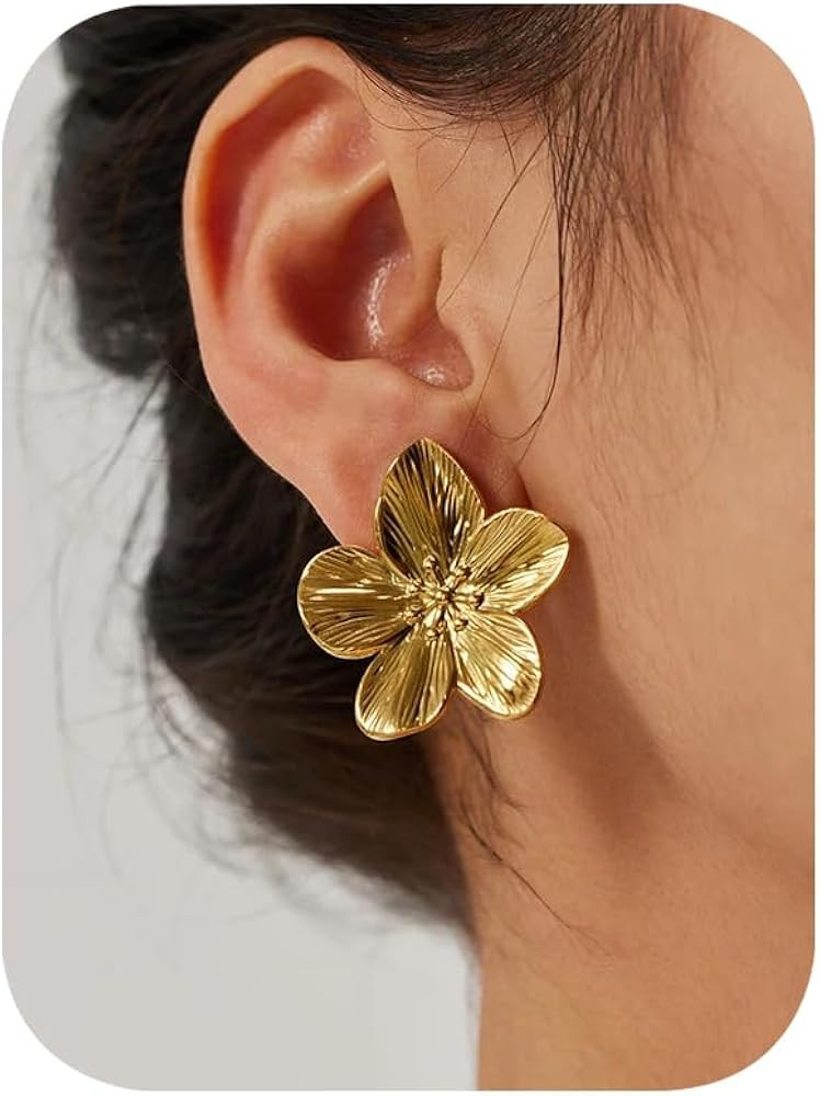 Big Gold Statement Earrings for Women Trendy, Chunky Unique Leaf Dangle Earrings, Fashion Gold La... | Amazon (US)