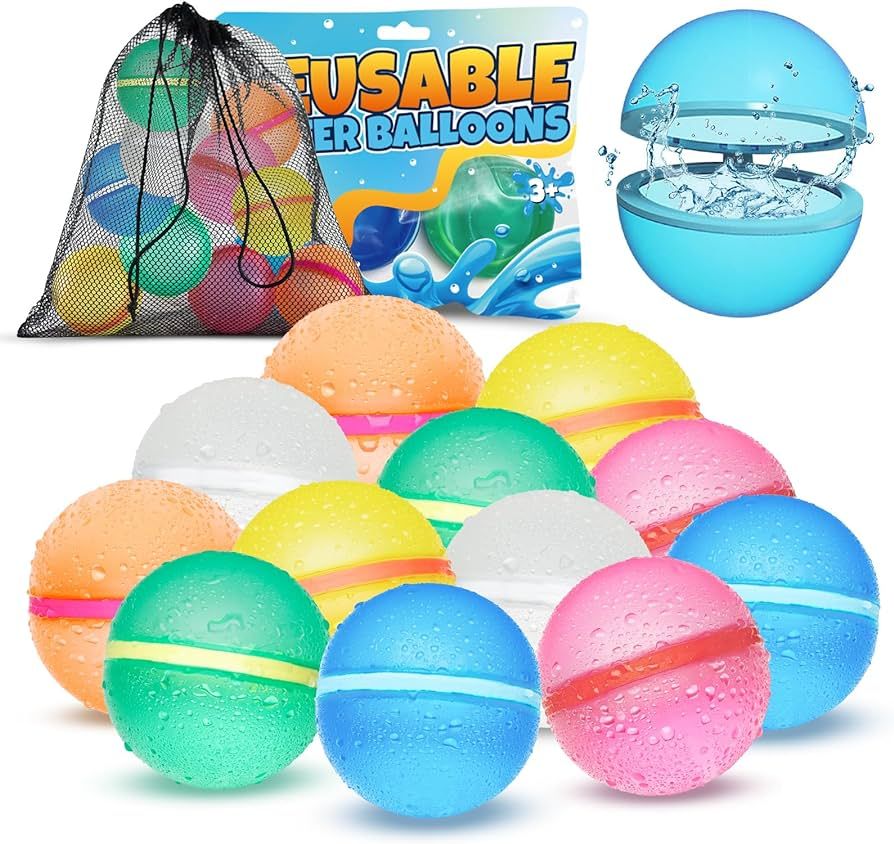 Reusable Water Balloons for Kids - Magnetic Latex-Free Silicone Water Bomb with Mesh Bag, Summer ... | Amazon (US)