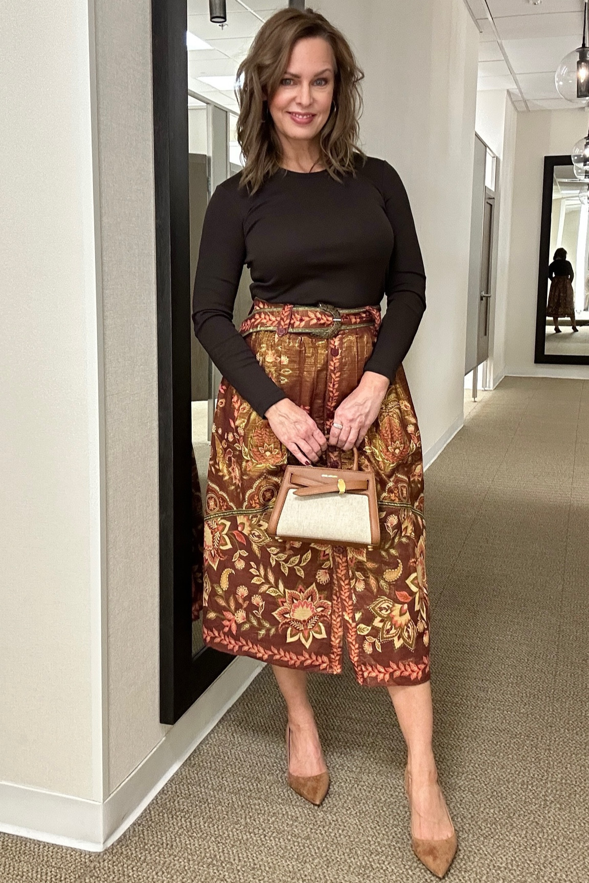 I’ve been dying to get my hands on this Farm Rio skirt (that is on sale) and it did not disappoint! This is timeless and the details are gorgeous! Because it is full and bold I paired it with a simple fitted top in a rich, mahogany shade and a pair of cognac suede pumps from Veronica Beard. Everything is true to size and I’m wearing a small.

#LTKSaleAlert #LTKItBag #LTKStyleTip