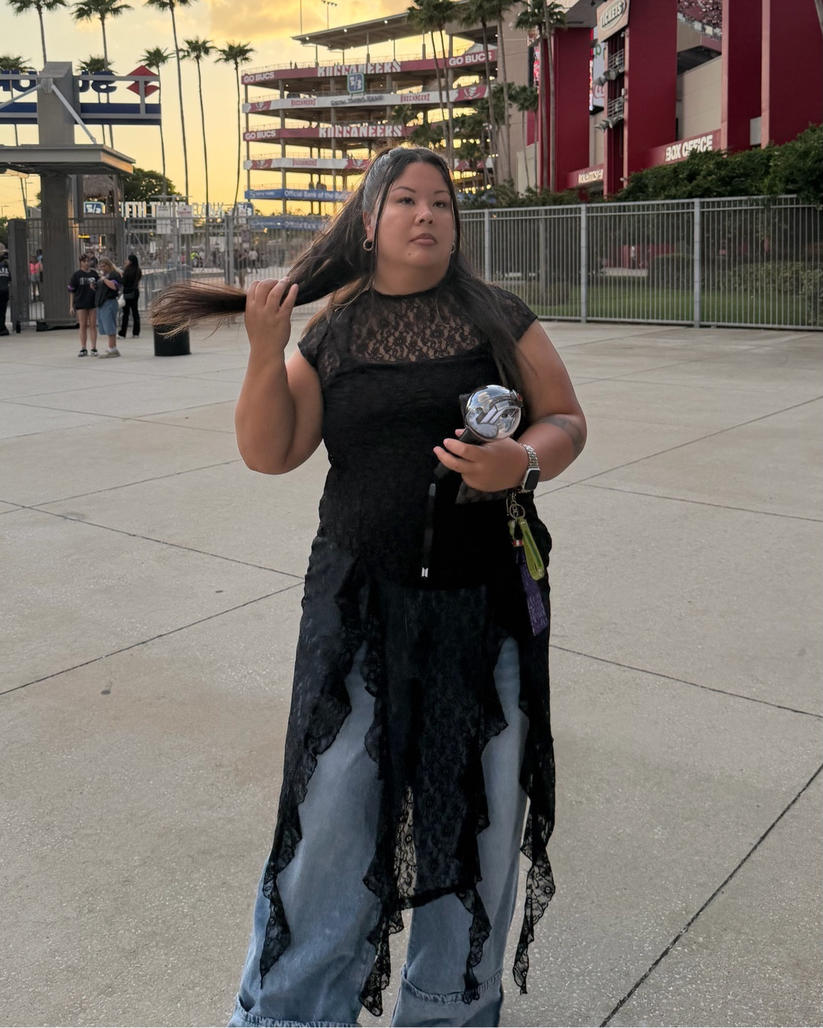 This was my BTS concert outfit. A sheer lace frilly “dress”. I paired with a black camisole that had padding so no bra required! 🙌 The jeans are wide leg with a big cuff which I love! And my go-to converse sneakers. Top and jeans are from SHEIN but great quality! Come in regular and plus sizes.

Plus size, curve curvy, budget, affordable, kpop, concert outfit, ateez, Kasey’s, txt, cortis, seventeen, Blackpink, aespa, le sserafim, country concert outfitt

#LTKootd #LTKOver40 #LTKPlusSize