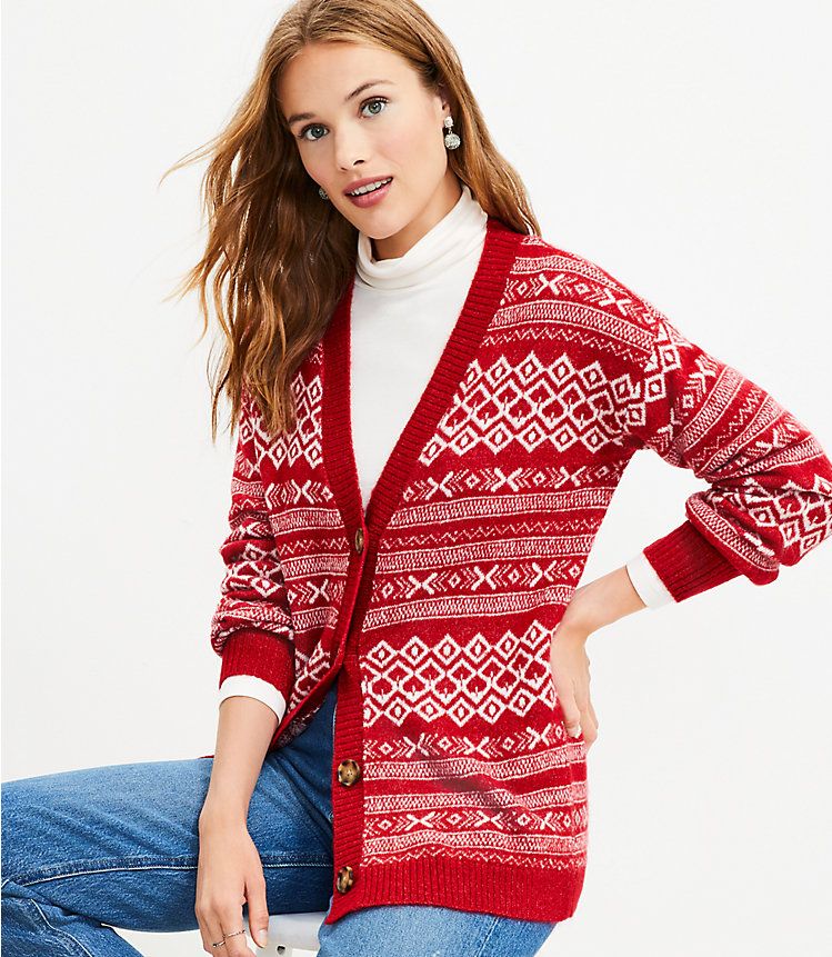 Fair Isle V-Neck Pocket Cardigan | LOFT