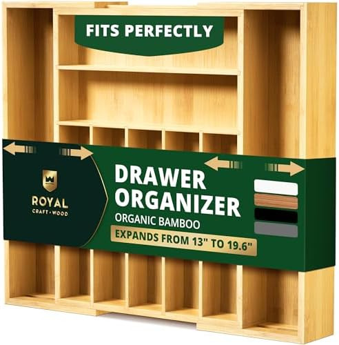 ROYAL CRAFT WOOD Luxury Bamboo Kitchen Drawer Organizer - Silverware Organizer, Utensil Holder & ... | Amazon (US)