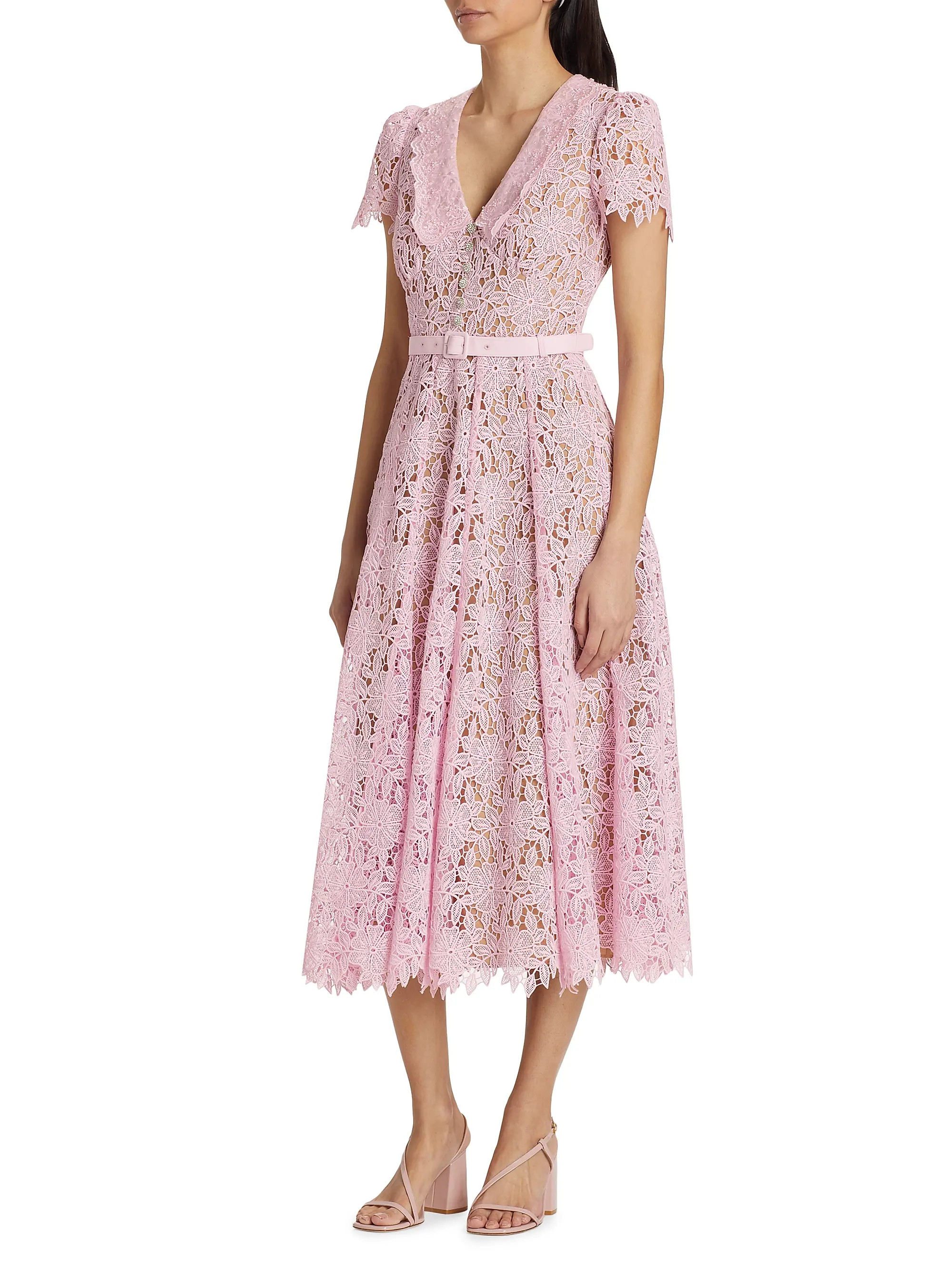 Guipure Lace Belted Midi-Dress | Saks Fifth Avenue