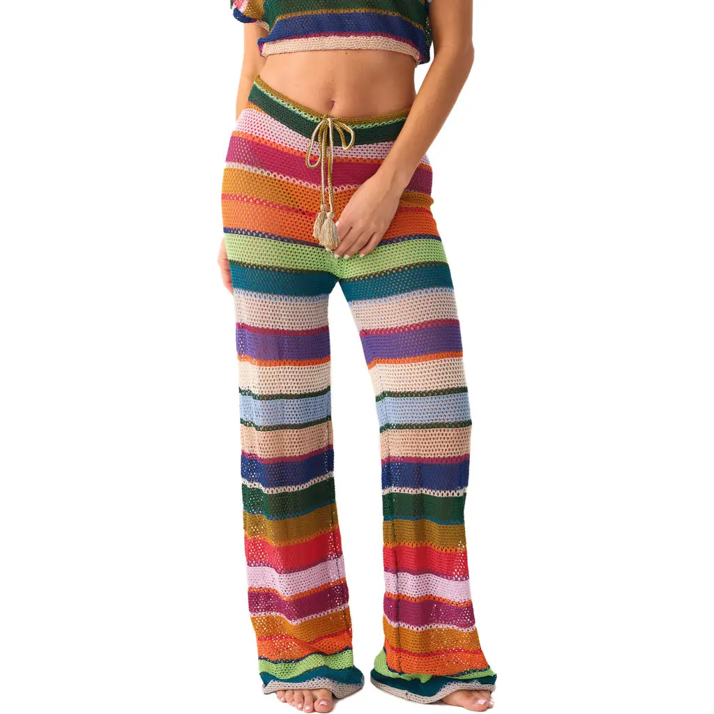 PQ SWIM Bree Boho Stripe Sheer Cover-Up Pants in Calypso at Nordstrom, Size Medium/large | Nordstrom