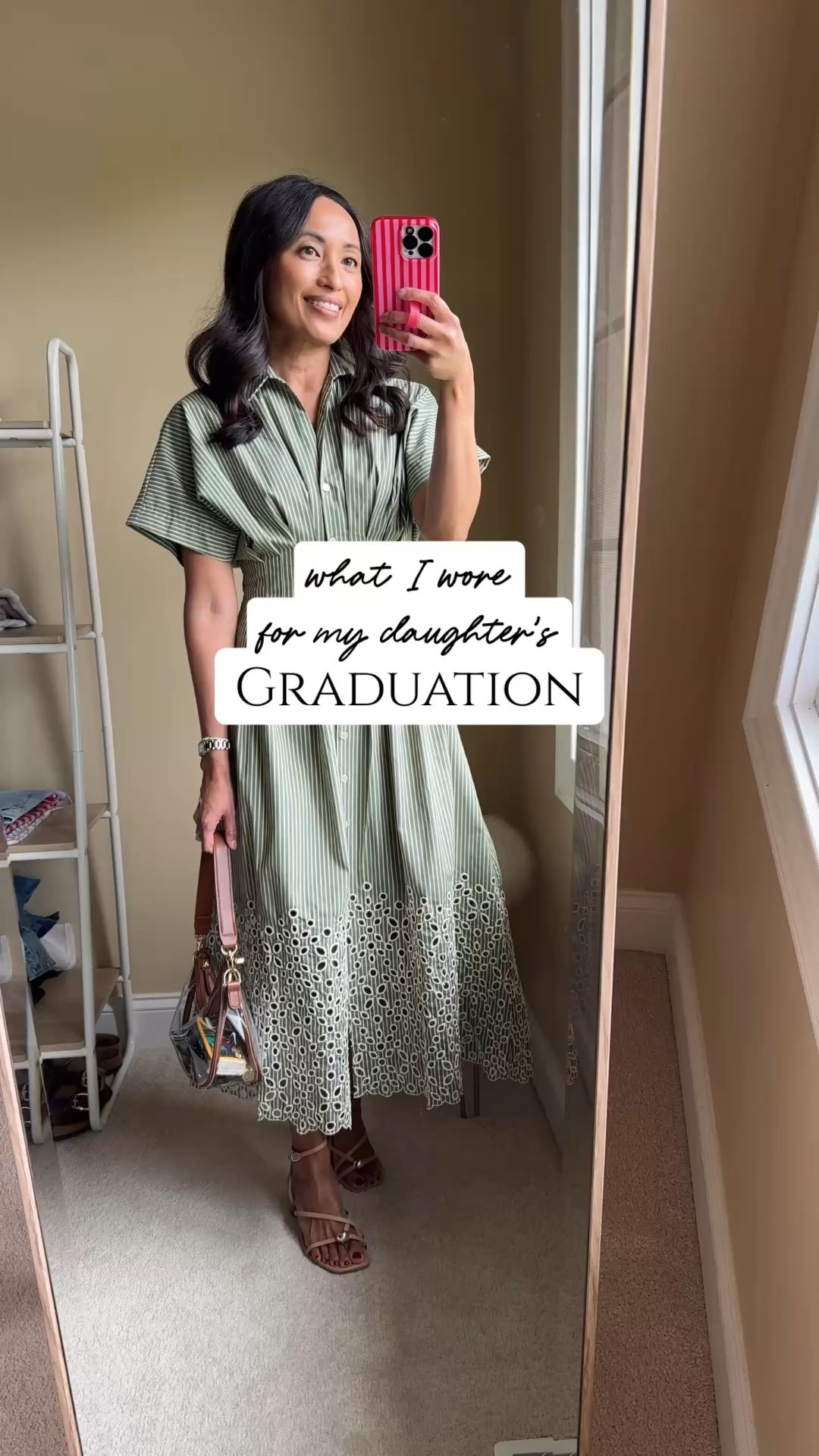 What I wore to my daughter’s graduation. 
- Classic shirt dress with pretty details and flattering fit. The material is good with some stretch to it which makes it comfortable for all day wear. I sized down. Currently on sale 30% off. 
- Clear bag for stadium events. 
- Sandals are past season from Target; linking current options on sale.

#LTKOver40 #LTKootd #LTKWedding