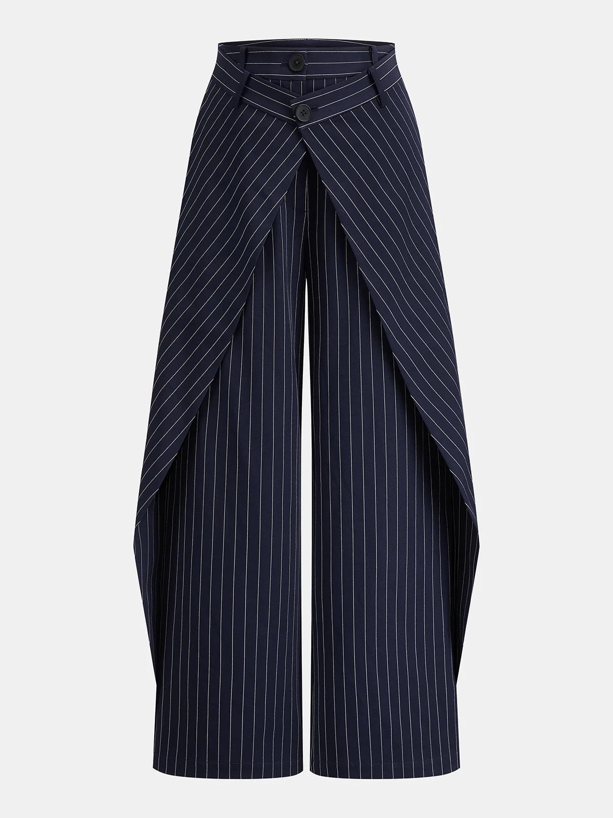 Wrap Overlay Pinstripe Wide Leg Pants | Commense