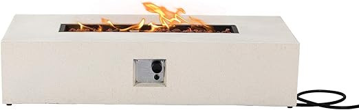 HOMPUS Outdoor Propane Fire Pit 56 inch x 28 inch Rectangle White Sandstone Concrete Fire Table w... | Amazon (US)