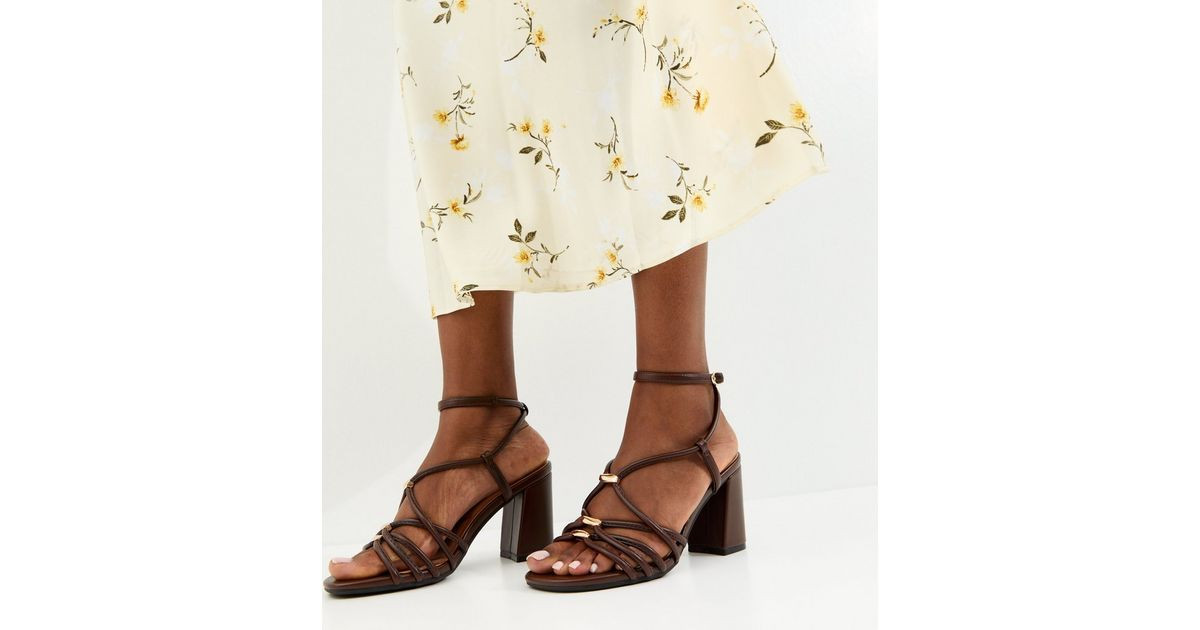 Dark Brown Faux Leather Strappy Hardware Block Heel Sandals | New Look | New Look (UK)