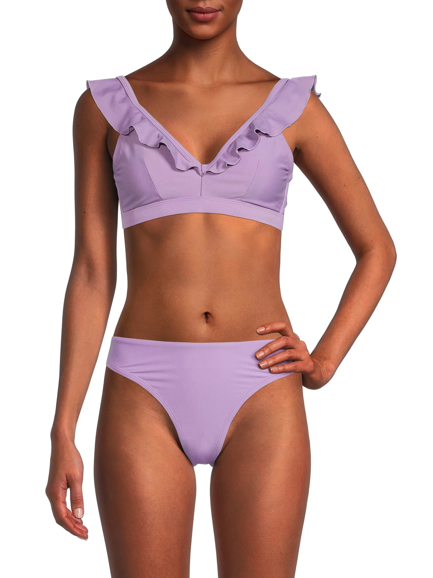 Time And Tru Women's and Women's Plus Ruffle Neckline Swimsuit | Walmart (US)