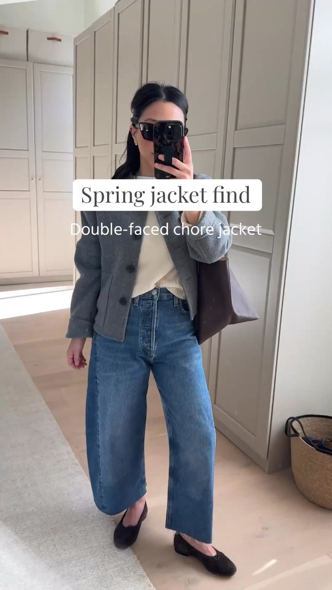 Spring jackets- this double faced chore jacket is lightweight and warm. 

Spring outfits. Spring ootd 

Everlane boxy cashmere sweater xs
Everlane box cut tee medium
Madewell jacket small - exchanging for the xs
Agolde Luna jeans 25 - but hems
Madewell April flats 5.5
Mansur Gavriel tote
Celine sunglasses 
Quince earrings
Dorsey James necklace 15”

Spring outfits, spring style, petite style

#LTKootd #LTKSaleAlert #LTKPetite
