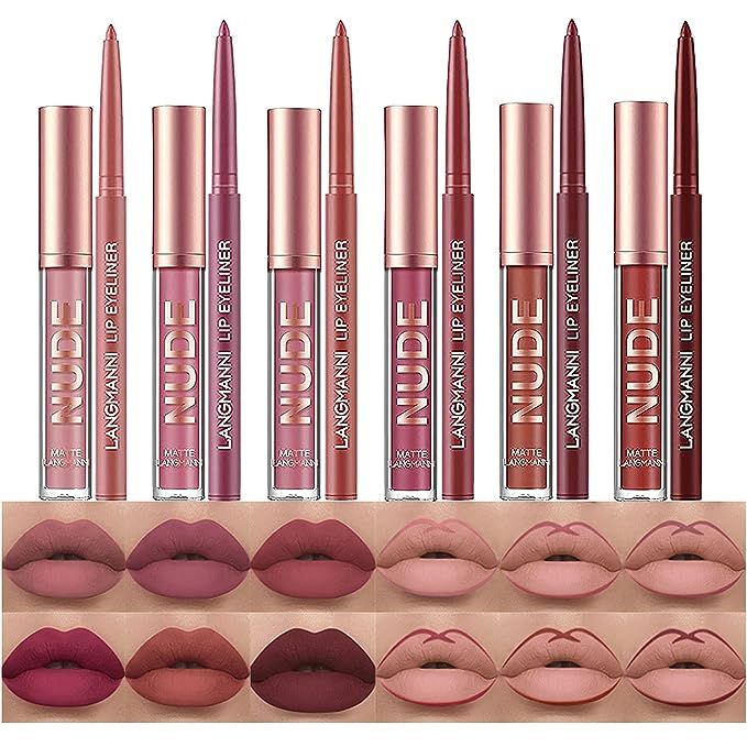 BestLand 12Pcs Matte Liquid Lipstick + Lip Liner Pens Set, One Step Lips Makeup Kits Pigment Velv... | Amazon (US)