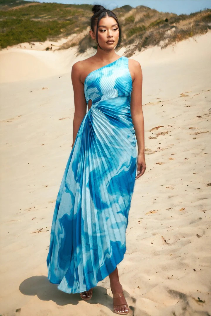 Sanibel Maxi Dress -  Blue/White Tye Dye | Lady Black Tie