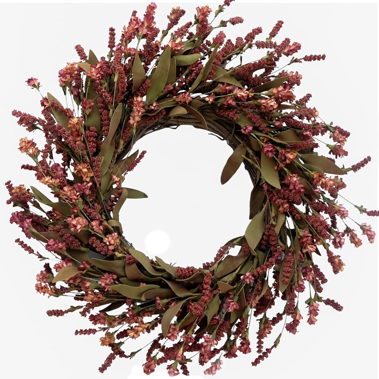 TEMPUS 20" Artificial Burgundy Flower String Wreath Autumn Burgundy Harvest Wreath Autumn Leaves ... | Amazon (US)