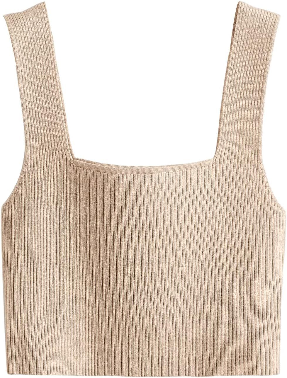 Verdusa Women's Square Neck Sleeveless Solid Ribbed Knit Crop Top Tank | Amazon (US)