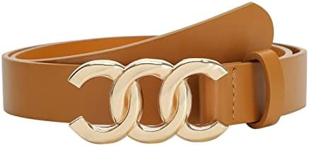 Women Belt for Jeans Dress Cinch Waist Belt for Ladies Faux Leather Belt with Gold Buckle | Amazon (US)