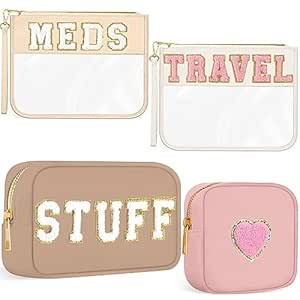 Amylove 4 Pcs Chenille Letter Bag Preppy Nylon Cosmetic Bag Varsity Letter Patches Makeup Travel ... | Amazon (US)
