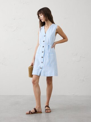 Linen-Blend Button-Front Above-Knee Dress | Banana Republic Factory