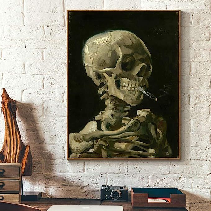 Kiddale Skull with Cigarette( 1886 by Vincent Van Gogh),Canvas Prints Wall Art Pictures Reproduct... | Amazon (US)