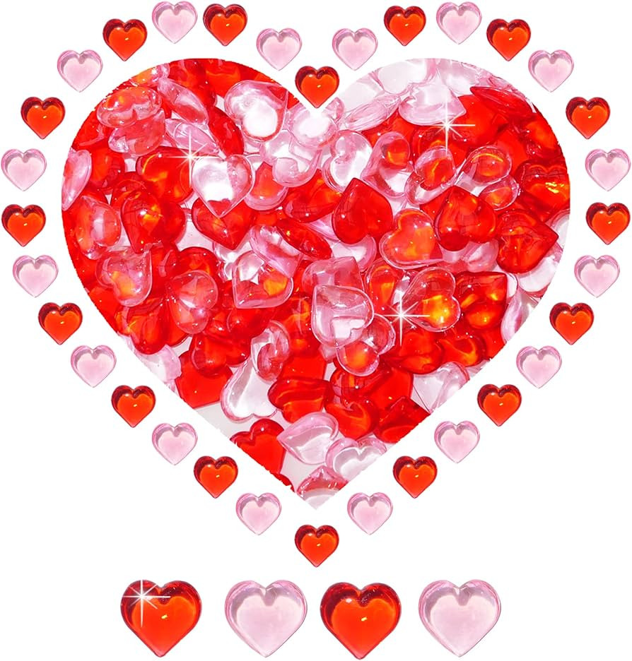 Valentines Day Heart Gems Decorations,152 Pcs Red Pink Plastic 3D Heart Shaped Rocks for Wedding ... | Amazon (US)
