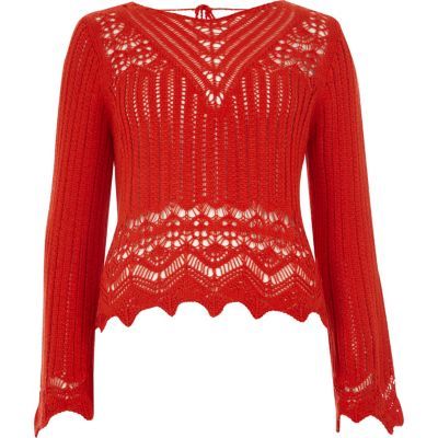 Red crotchet knit tassel crop top | River Island (UK & IE)