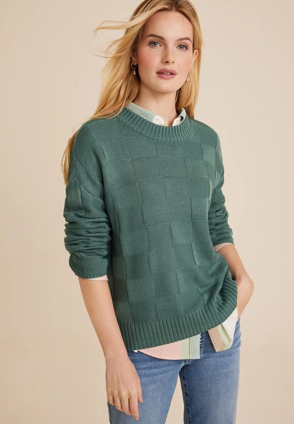 Checkerboard Crew Neck Sweater | Maurices