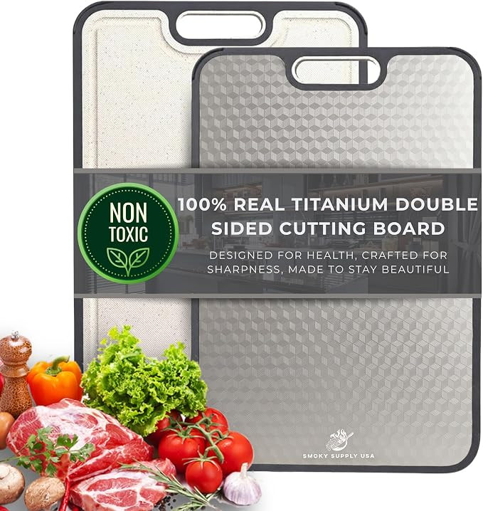 15.5 x 10 Inch Titanium Cutting Board for Kitchen, Double Sided Pure Titanium & Wheat Straw Chopp... | Amazon (US)