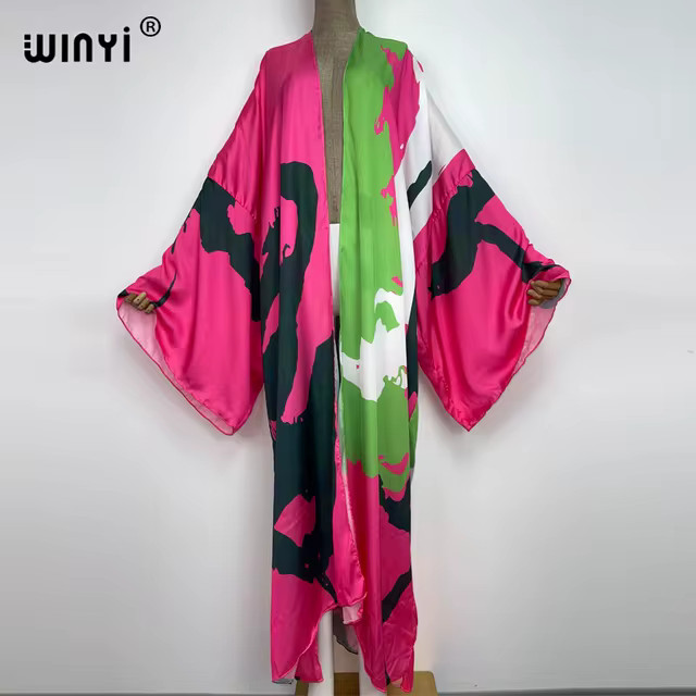 2022 WINYI Summer Beach Wear Cover Up Lady Boho Cardigan colorful printing elegant Silky and skin... | AliExpress (US)