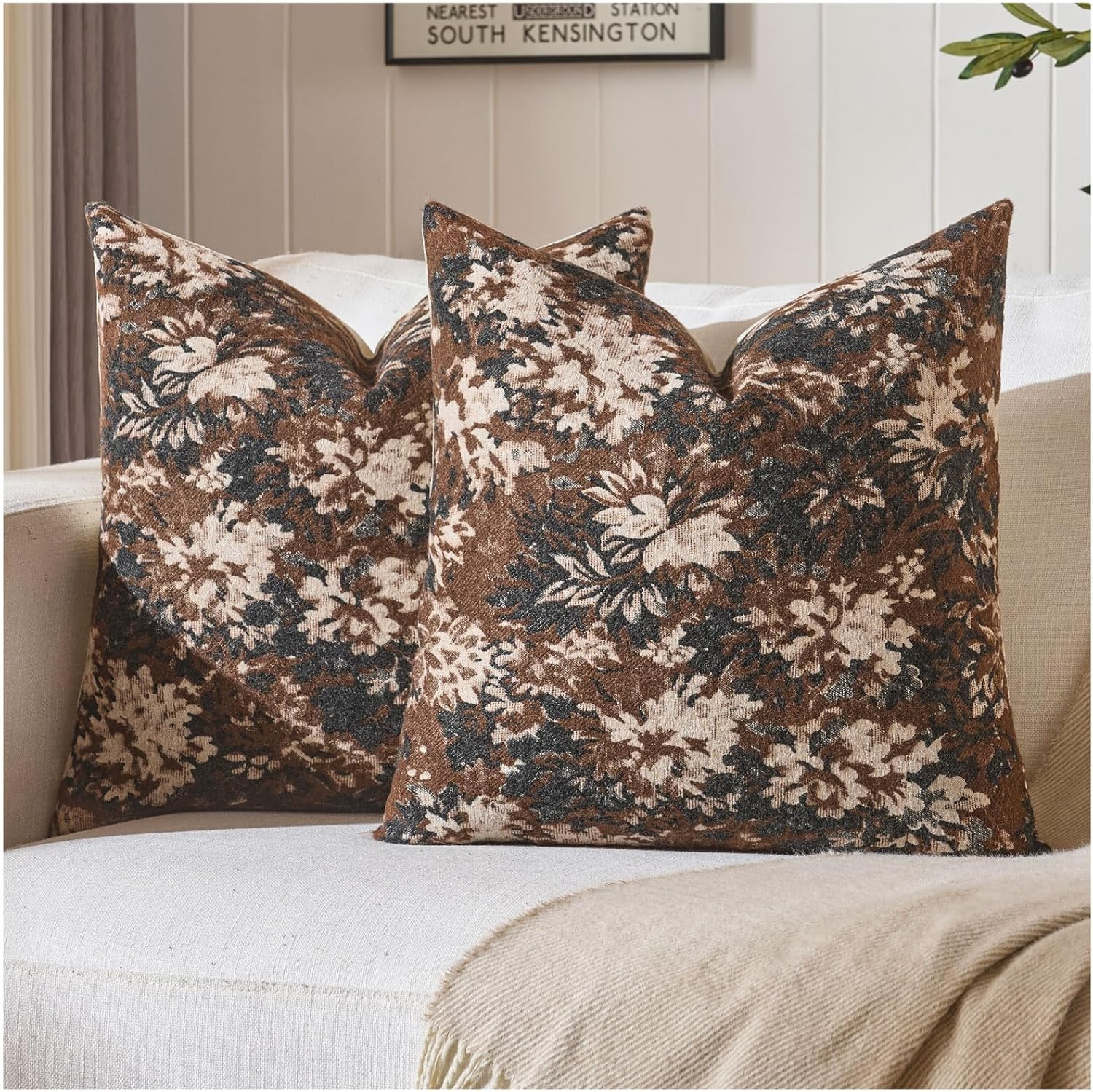 Zealax Vintage Floral Pillow Covers 18x18 Set of 2, Chenille Square Decorative Throw Pillow Cover... | Amazon (US)