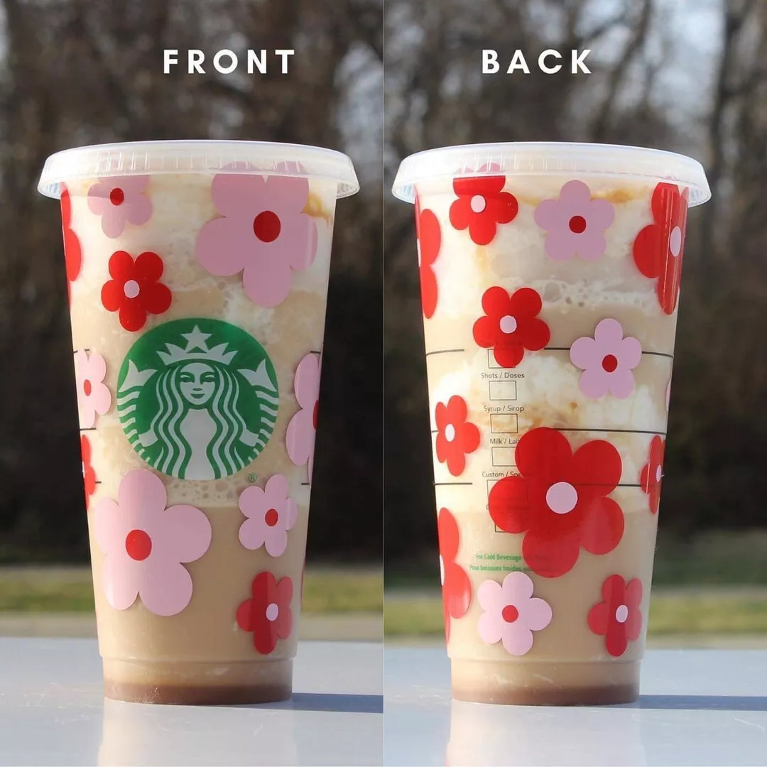 Retro Flower Cold Cup Tumbler Flower Starbucks Cold Cup 