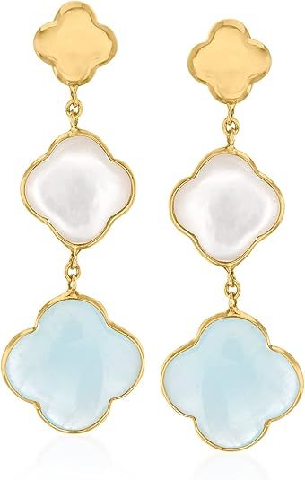 Ross-Simons Italian Mother-Of-Pearl and 5.00 ct. t.w. Aquamarine Clover Drop Earrings in 14kt Yel... | Amazon (US)