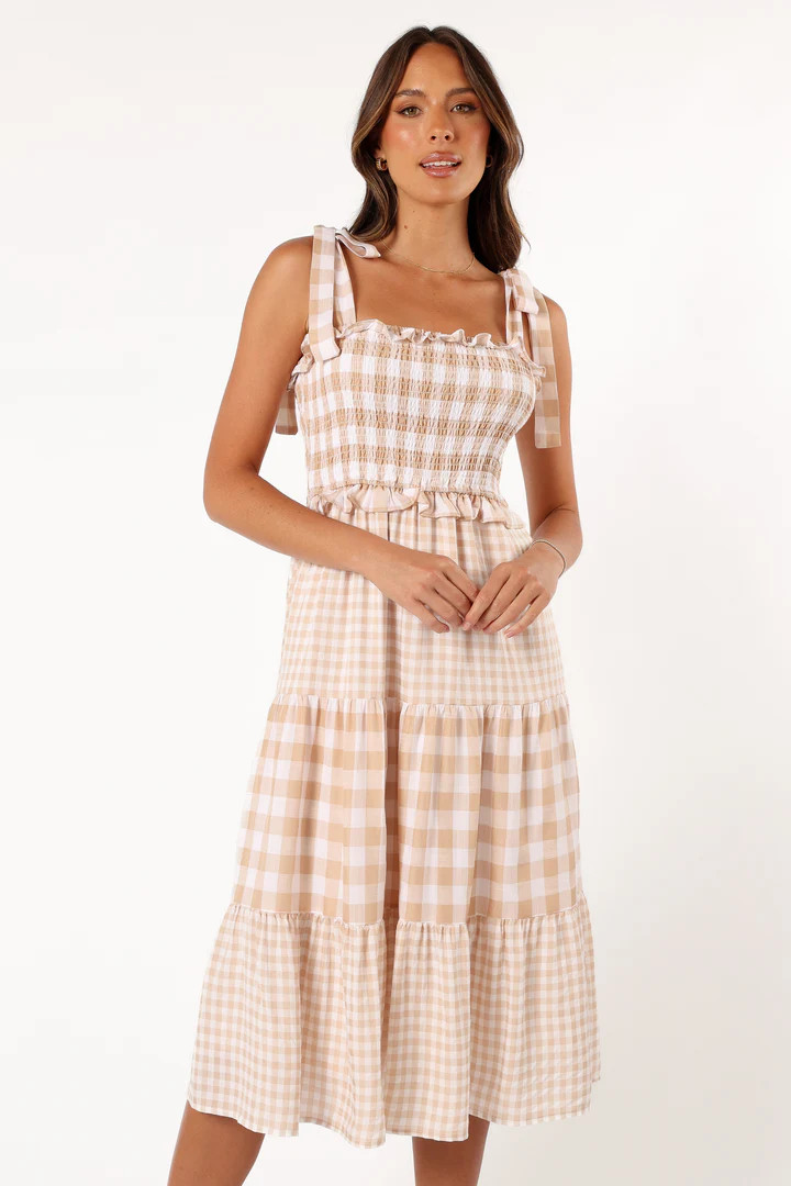 Rach Midi Dress - Beige Check | Petal & Pup (US)