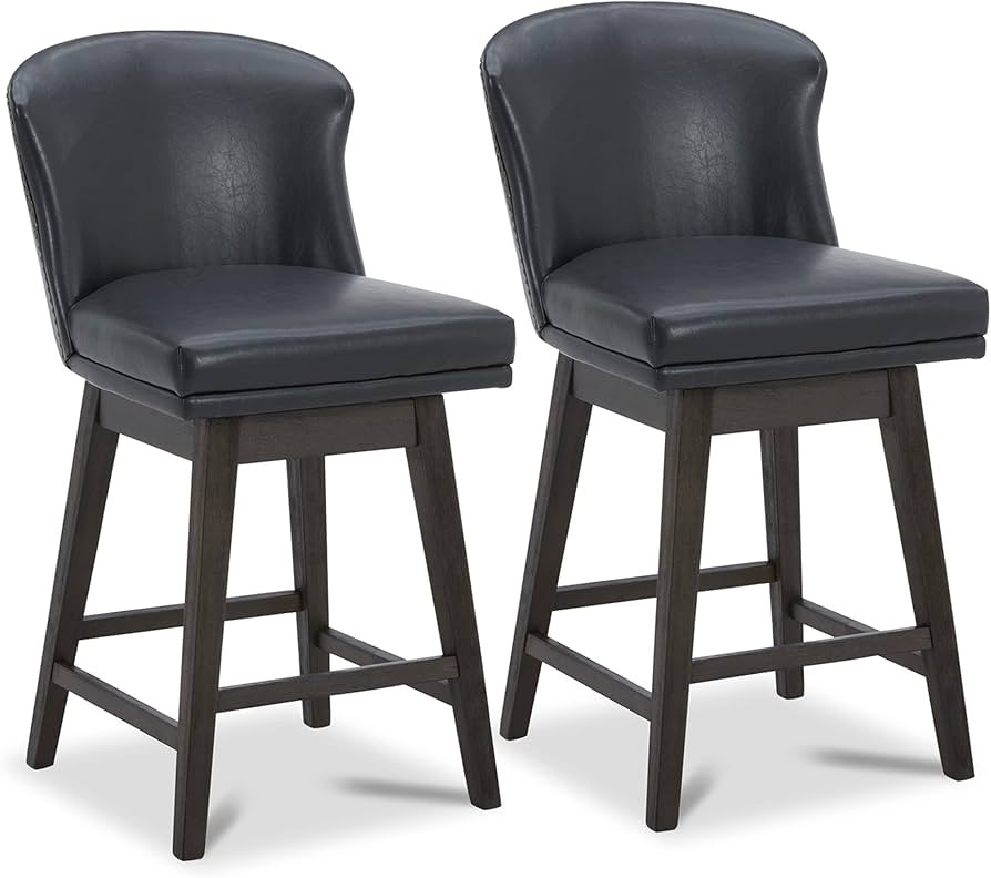 CHITA Counter Height Swivel Barstools, Upholstered Faux Leather Bar Stools Set of 2, 26" Seat Hei... | Amazon (US)