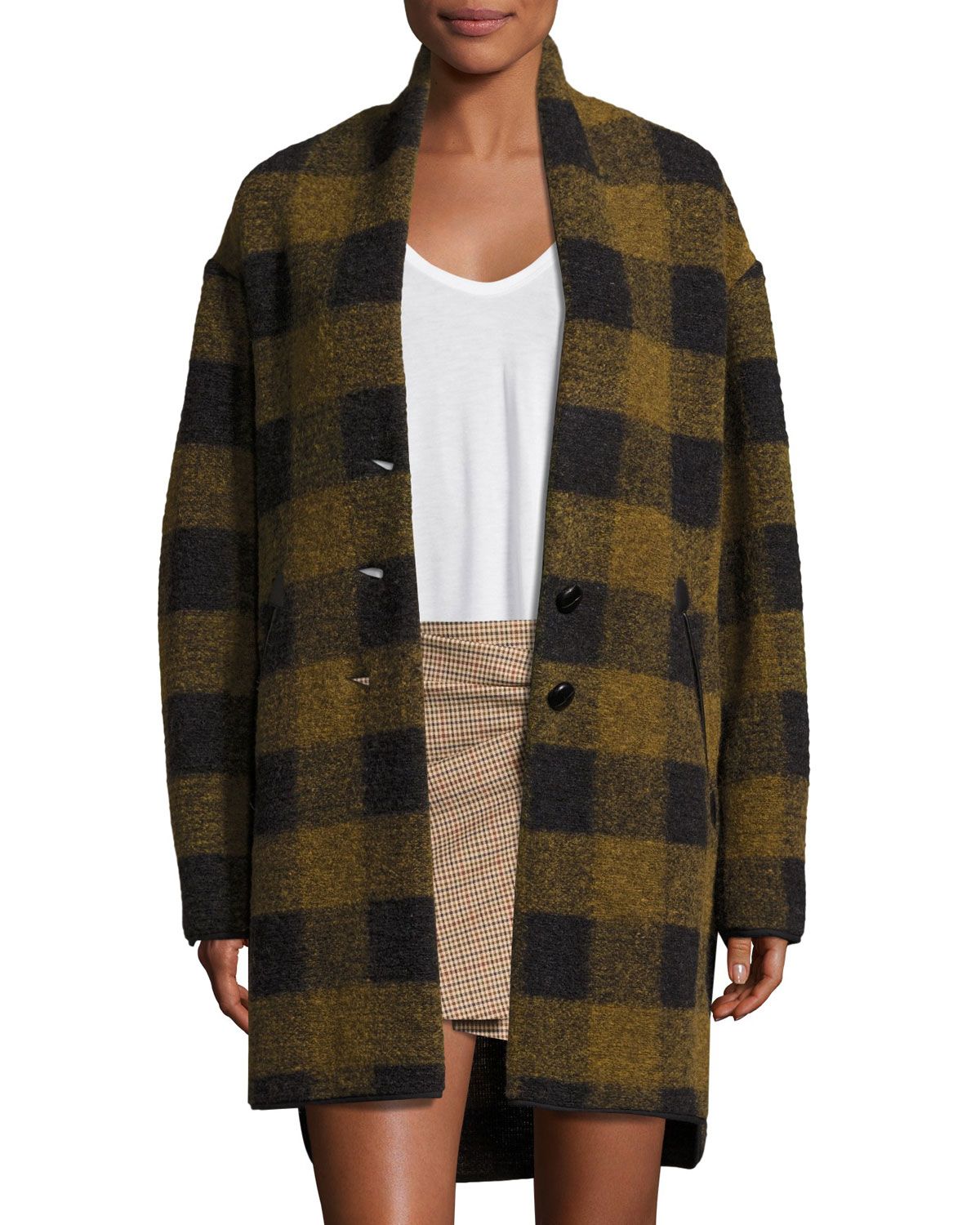 Gino Oversized Plaid Wool Jacket, Green | Neiman Marcus