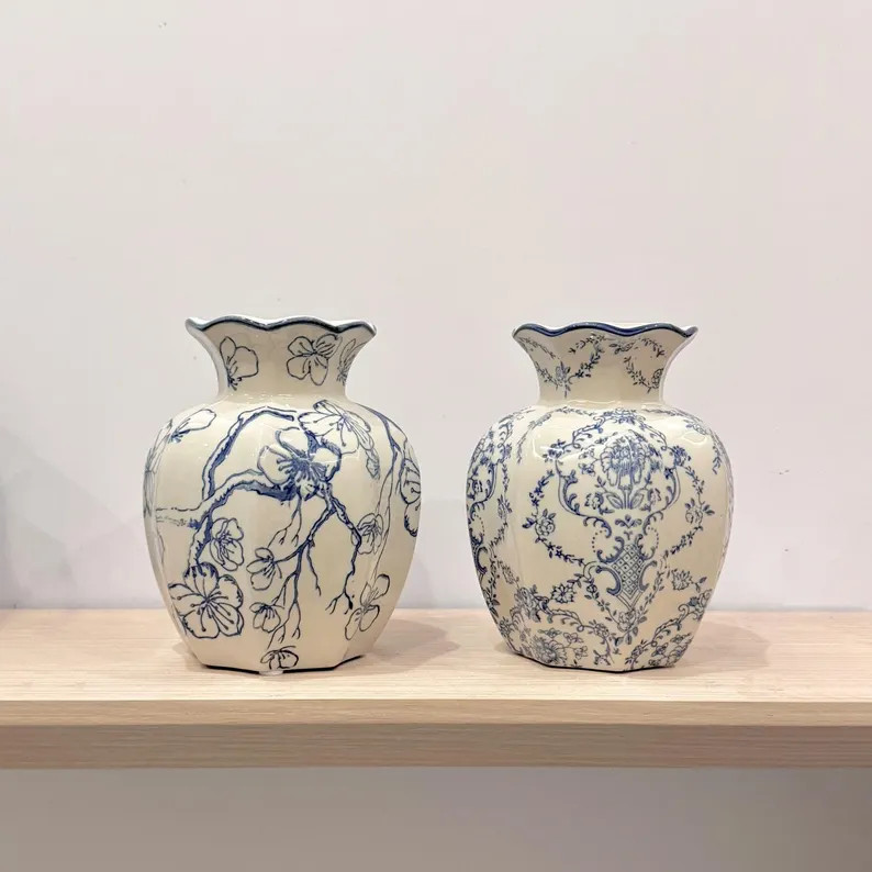 Hand-Painted Blue and White Porcelain Vase: Oriental Decor | Etsy (US)