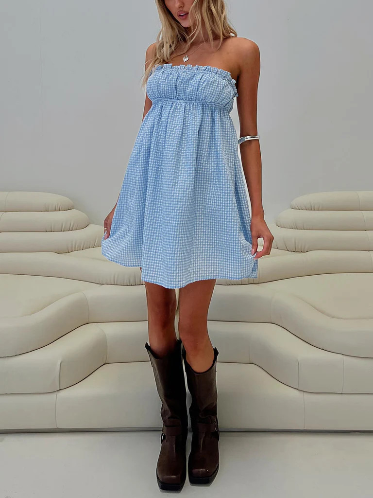 Wynston Mini Dress Blue Gingham | Princess Polly US