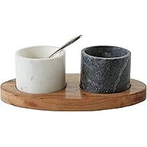 Creative Co-Op 2 Marble Bowls on Mango Wood Base with Salt Spoon | Amazon (US)