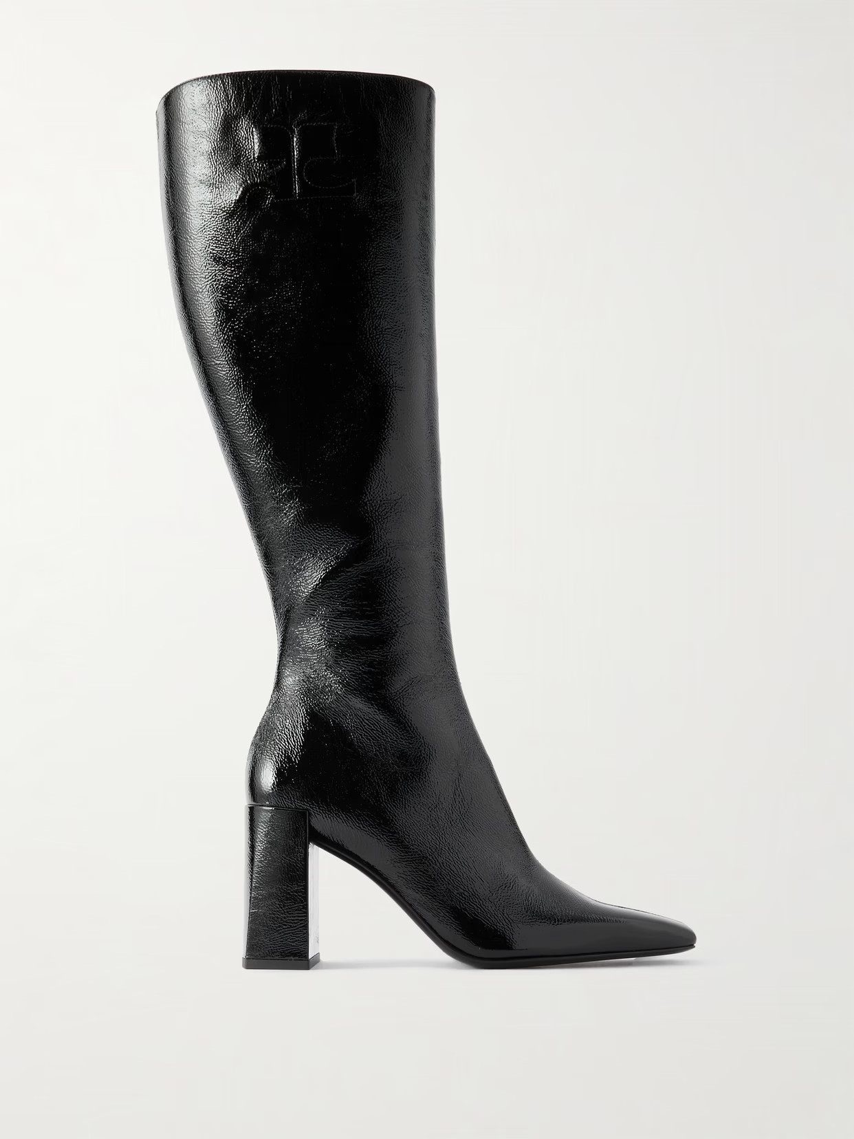 COURREGES - Heritage Crinkled Patent-leather Knee Boots - Black | NET-A-PORTER (US)