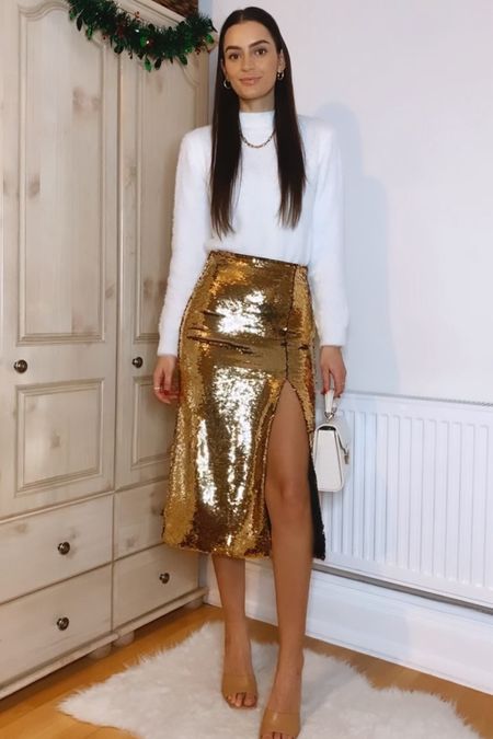 7 Days, 7 Party Looks: Day 3✨
Gold sequin midi skirt, white fluffy jumper, nude heels, aspinal Mayfair bag

#LTKHoliday