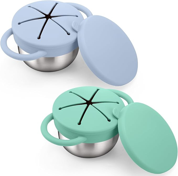 BUSOHA 2 Pack Stainless Steel Toddler Snack Cups - 9 OZ Spill-Proof Baby Snack Containers with Si... | Amazon (US)