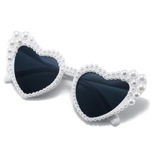 ailov Bridal Pearl Love Heart Sunglasses for Women, Bachelorette Party Glasses, Wedding Bridesmaid Bride Sunglasses (White) | Amazon (US)
