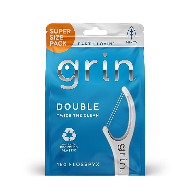 GRIN Double Flosspyx, Floss Picks, 150 ct, Dental Flossers, Minty Flavor, Recycled Plastic, 2 Lin... | Amazon (US)