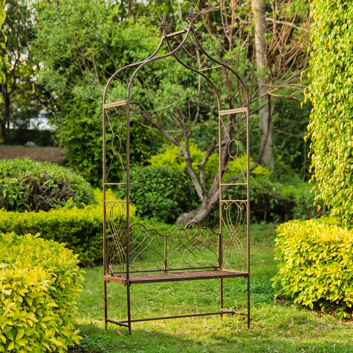 Rolef 42.5'' W x 16.3'' D Iron Arbor with Bench | Wayfair North America