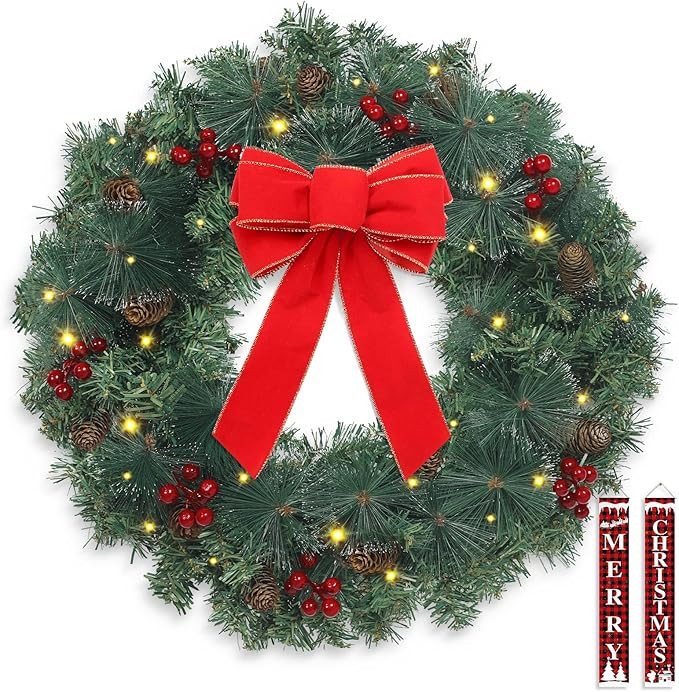 Outdoor Christmas Wreath for Front Door, Christmas Wreaths 20in Indoor Christmas Wreath, PVC Tips... | Amazon (US)
